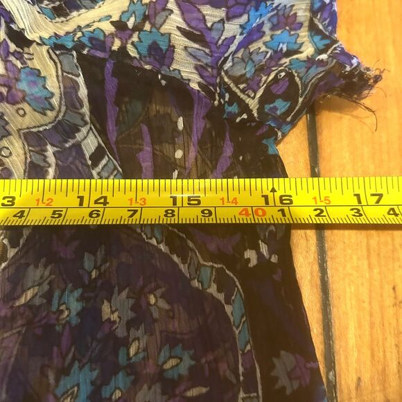 Fire Los Angeles-Multicolor Paisley Print Top-Sz M-Puff Cap Slv-Hankie Hem-Fairy - Picture 8 of 9